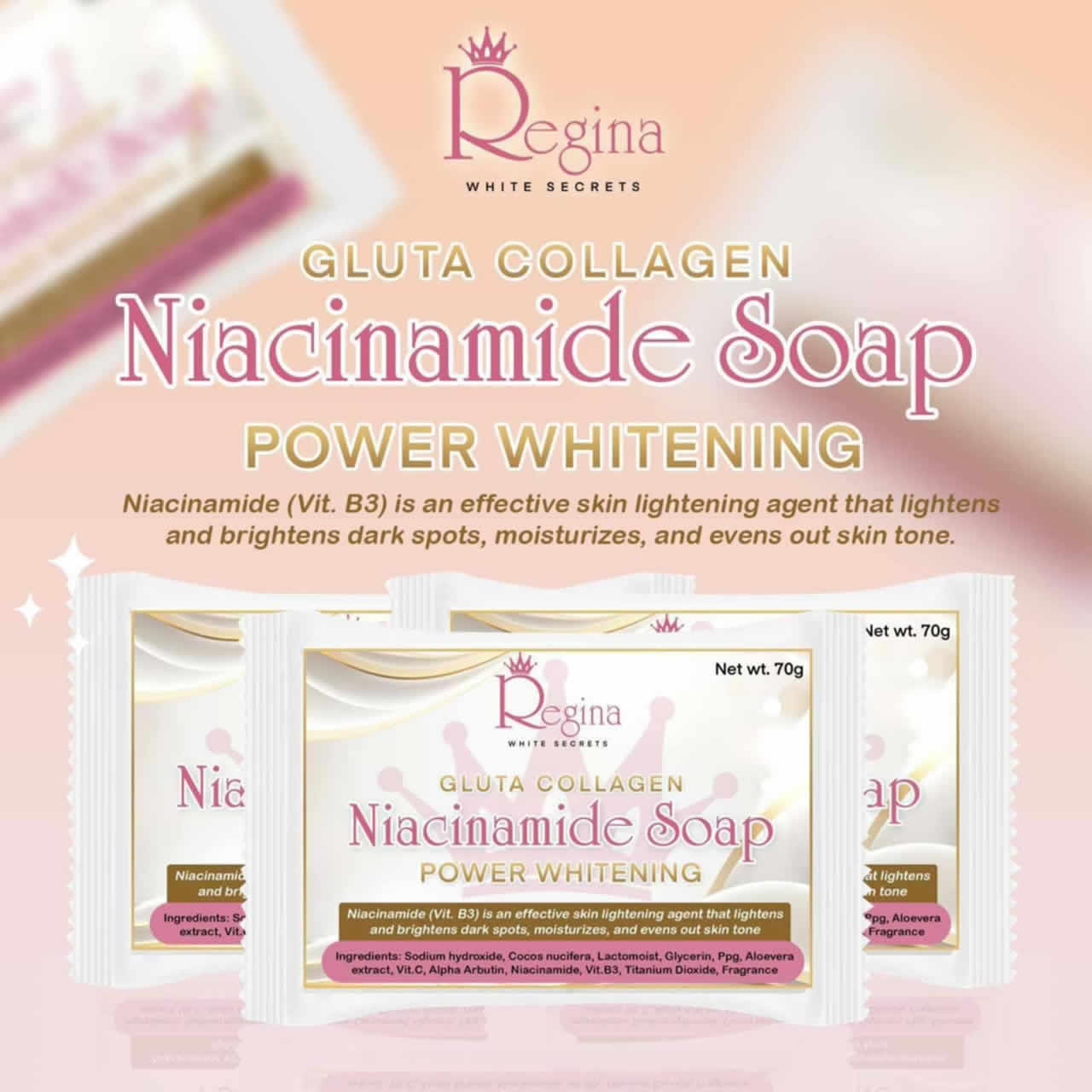3 Gluta Collagen Niacinamide Whitening Soap - Regina White Secrets